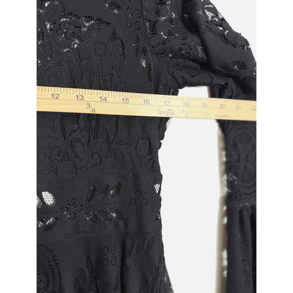 Free People Lace Lovers Folk Song Mini Dress 12 Black Whimsigoth Dark Coquette - Picture 4 of 12